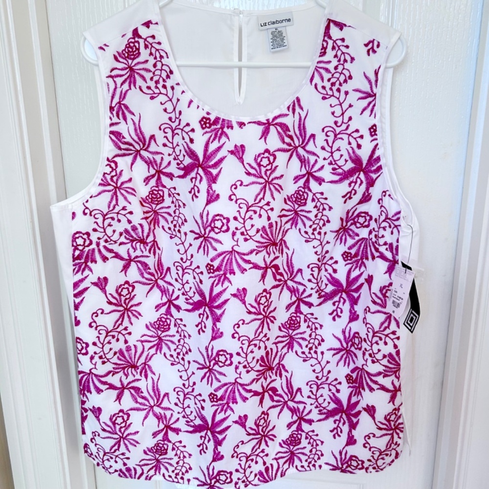 Liz Claiborne Embroidered Sleeveless Blouse, XL, NWT